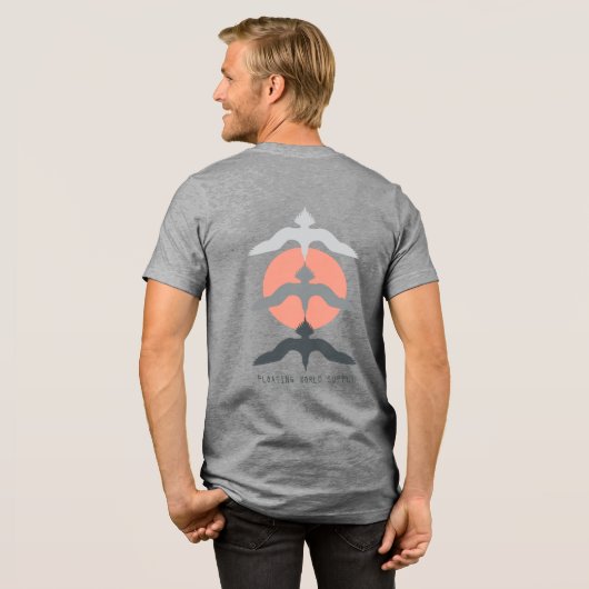 Minimal Japanese Fish Hawk Ukiyo-e Style Gray Tri-Blend Shirt (Rückseite voll)