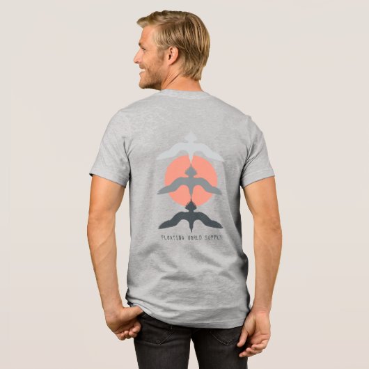 Minimal Japanese Fish Hawk Ukiyo-e Style Gray Tri-Blend Shirt (Rückseite voll)