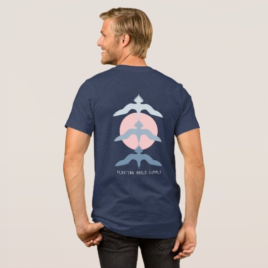 Minimal Japanese Fish Hawk Ukiyo-e Style Navy Tri-Blend Shirt (Rückseite voll)