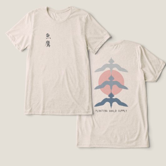 Minimal Japanese Fish Hawk Ukiyo-e Style Oatmeal Tri-Blend Shirt (Design Vorderseite & Rückseite)
