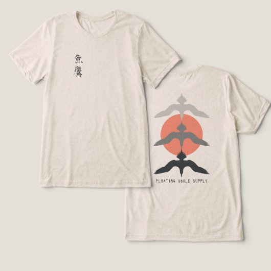 Minimal Japanese Fish Hawk Ukiyo-e Style Oatmeal Tri-Blend Shirt (Design Vorderseite & Rückseite)