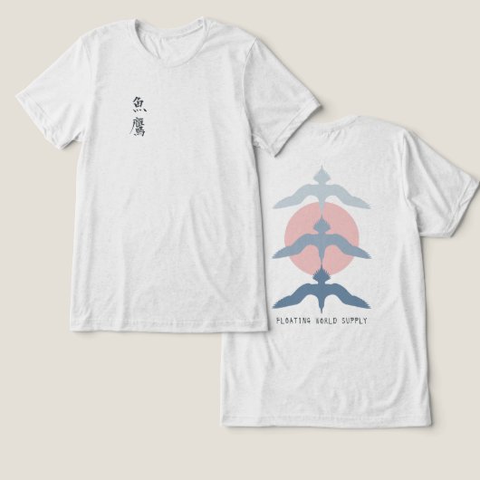 Minimal Japanese Fish Hawk Ukiyo-e Style Offwhite Tri-Blend Shirt (Design Vorderseite & Rückseite)