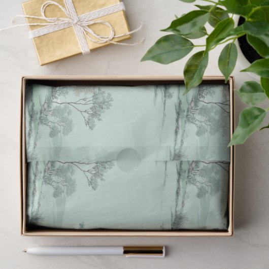 Minimal Japanese Landscape Trees Soft Green Water Seidenpapier (Geschenk)