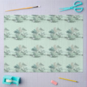 Minimal Japanese Landscape Trees Soft Green Water Seidenpapier (Basteln)