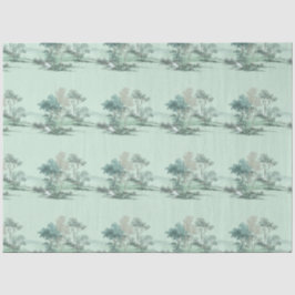 Minimal Japanese Landscape Trees Soft Green Water Seidenpapier