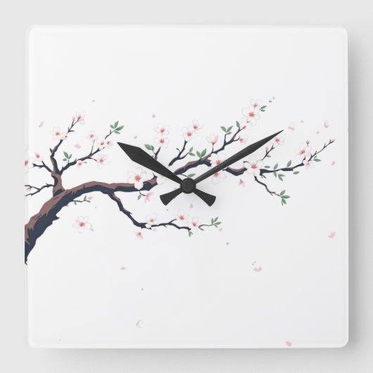 Minimal Japanese Tree Branch Quadratische Wanduhr (Vorderseite)