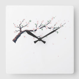 Minimal Japanese Tree Branch Wall Clock Quadratische Wanduhr