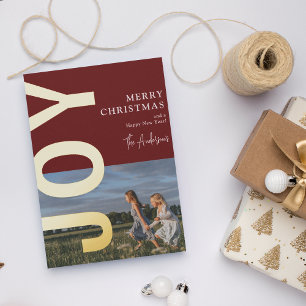 Minimal JOY Christmas Foto Real Gold Folien Feiertagskarte