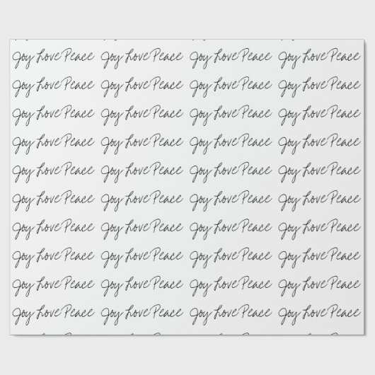 Minimal Joy Liebe Peace typography Schwarz-weiß Geschenkpapier (Flach)