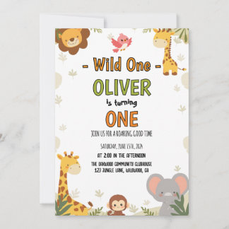 Minimal Jungle Safari Baby Birthday Wild One Einladung