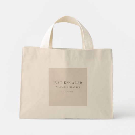 Minimal Just Engaged Tote Bag | Natural Linen Mini Stoffbeutel (Rückseite)