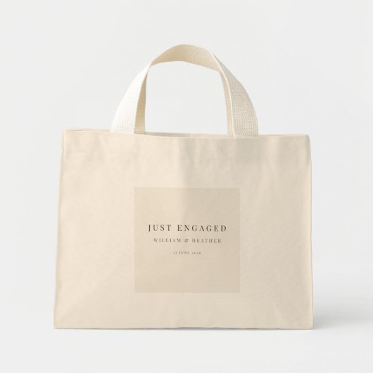 Minimal Just Engaged Tote Bag | Warm Ivory Mini Stoffbeutel (Vorne)