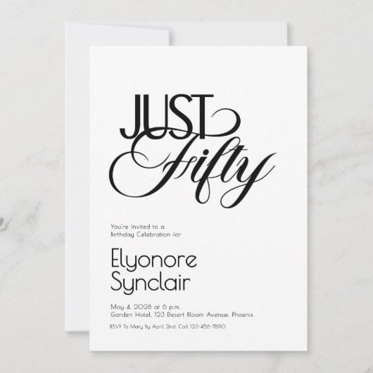 Minimal Just Fifty 50th Birthday Party Einladung (Vorderseite)