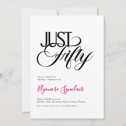 Minimal Just Fifty 50th Birthday Party Einladung (Vorderseite)