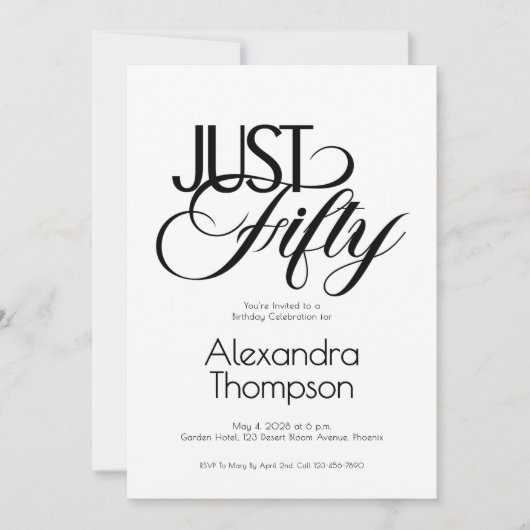 Minimal Just Fifty 50th Birthday Party Einladung (Vorderseite)