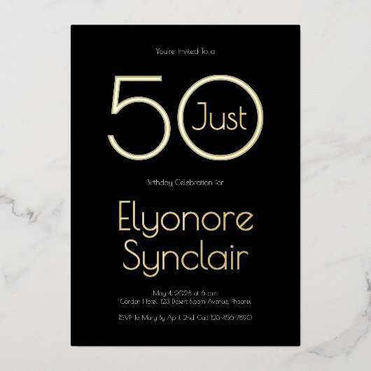 Minimal Just Fifty 50th Birthday Party Folieneinladung (Vorderseite)