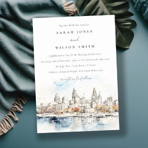 Minimal Kansas City Missouri Wassercolour Wedding Einladung