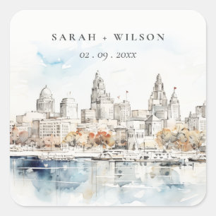 Minimal Kansas City Missouri Wassercolour Wedding Quadratischer Aufkleber