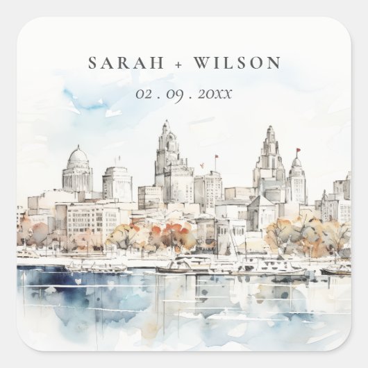 Minimal Kansas City Missouri Wassercolour Wedding Quadratischer Aufkleber (Vorderseite)