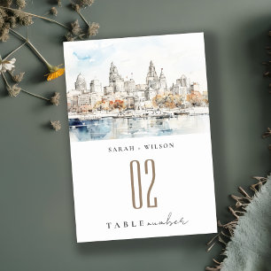Minimal Kansas City Missouri Wassercolour Wedding Tischnummer