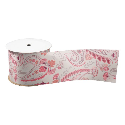 Minimal klassisch Moderne Blush Rosa Rot Paisley Satinband (Spule)
