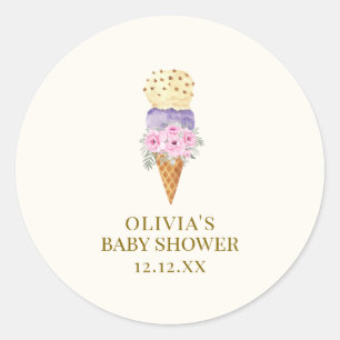 Minimal kleine Blume Scoop Ice Cream Baby Dusche Runder Aufkleber