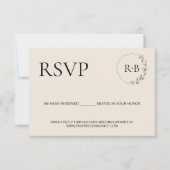 Minimal Kranz Monogram Black and Cream Hochzeit RSVP Karte (Vorderseite)
