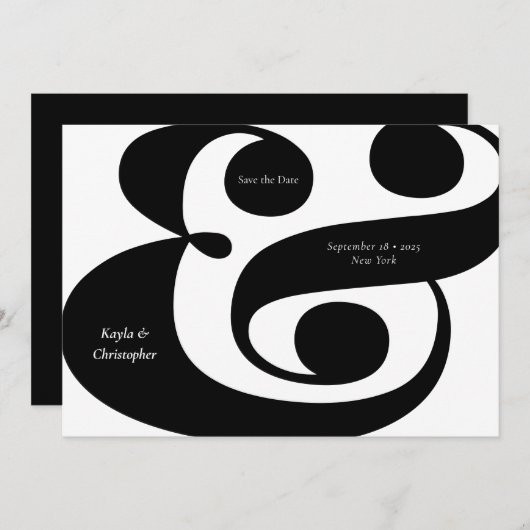 Minimal kühne Typografie Black Ampersand Hochzeit Save The Date (Vorne/Hinten)