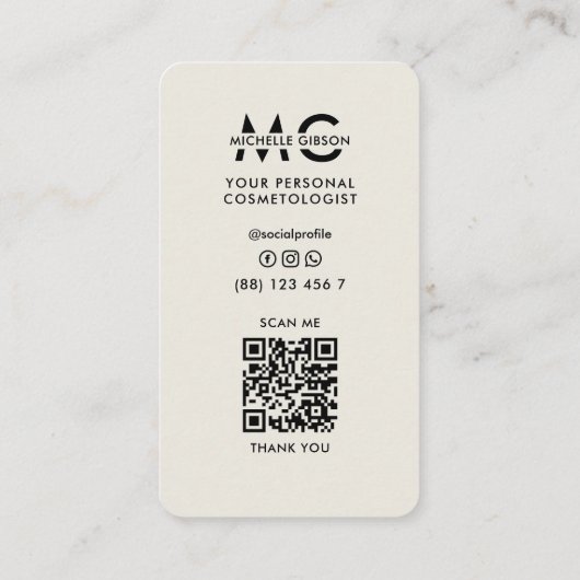Minimal Lashes Tech Makeup Artist Tan Beige Visitenkarte (Rückseite)