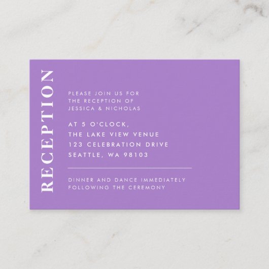 Minimal Lavender Moderne Hochzeitsempfang Begleitkarte (Vorderseite)