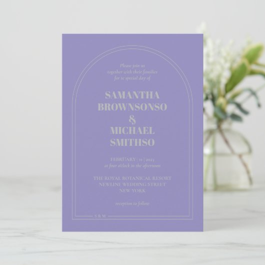 Minimal Lavender Silver Simple Wedding Einladung (Stehend Vorderseite)