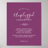 Minimal Leaf Berry Lila Unplugged Ceremony Sign Poster (Vorne)