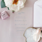 Minimal Leaf Blauer formale einfache Grüne Hochzei Acryleinladungen