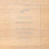 Minimal Leaf Blauer formale einfache Grüne Hochzei Acryleinladungen (Vorderseite)