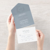Minimal Leaf Blue Silver Foil Modern Boho Wedding All-in-One-Einladung (Abreißstreifen)