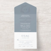Minimal Leaf Blue Silver Foil Modern Boho Wedding All-in-One-Einladung (Innenseite)