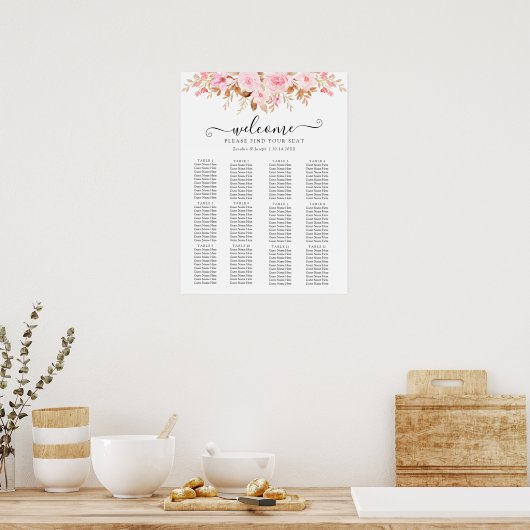 Minimal Leaf Boho Floral Wedding Chart Poster (Küche)