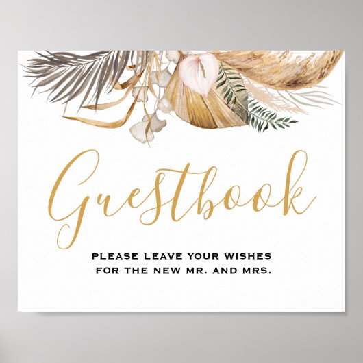 Minimal Leaf Boho Floral Wedding Gästebuch (Vorne)