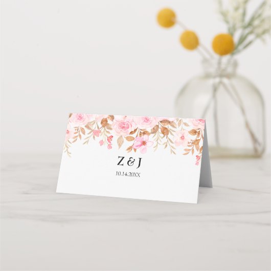 Minimal Leaf Boho Floral Wedding Platzkarte (Rückseite)