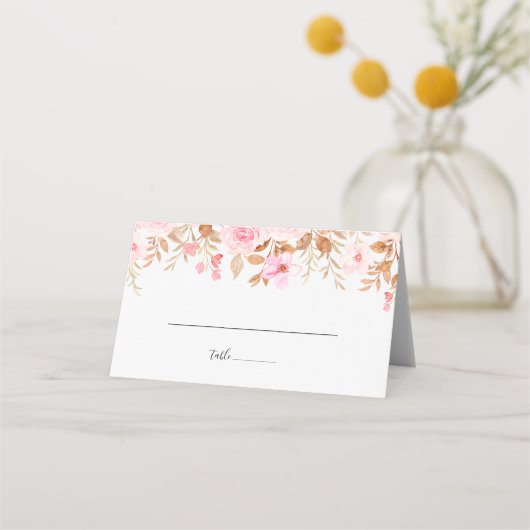 Minimal Leaf Boho Floral Wedding Platzkarte (Vorderseite)