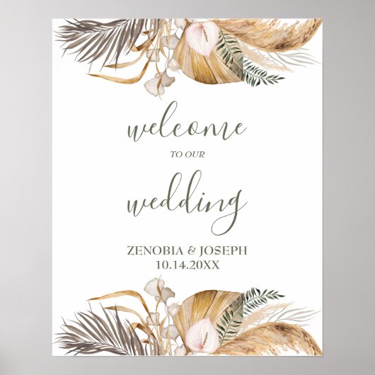 Minimal Leaf Boho Floral Wedding Poster (Vorne)