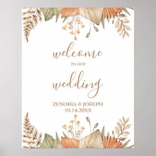 Minimal Leaf Boho Floral Wedding Poster (Vorne)