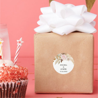 Minimal Leaf Boho Floral Wedding Runder Aufkleber