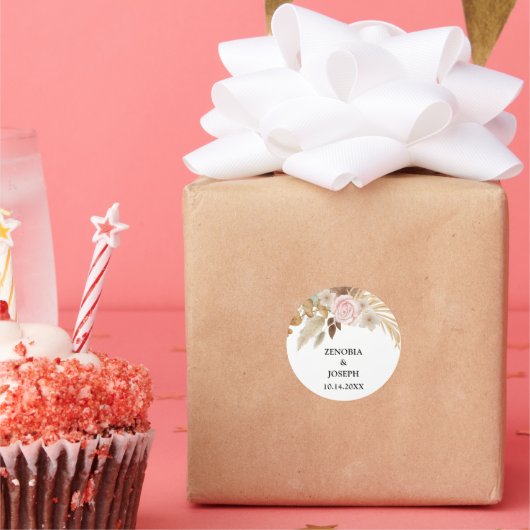 Minimal Leaf Boho Floral Wedding Runder Aufkleber (Party)