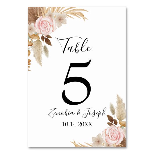 Minimal Leaf Boho Floral Wedding Tischnummer (Vorderseite)