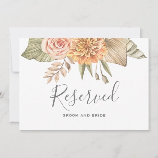 Minimal Leaf Boho Floral Wedding vorbehaltenes Zei Einladung (Vorderseite)