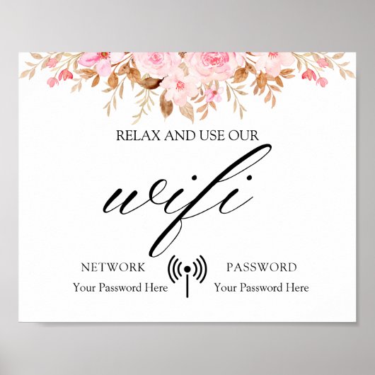 Minimal Leaf Boho Floral Wedding Wifi Poster (Vorne)