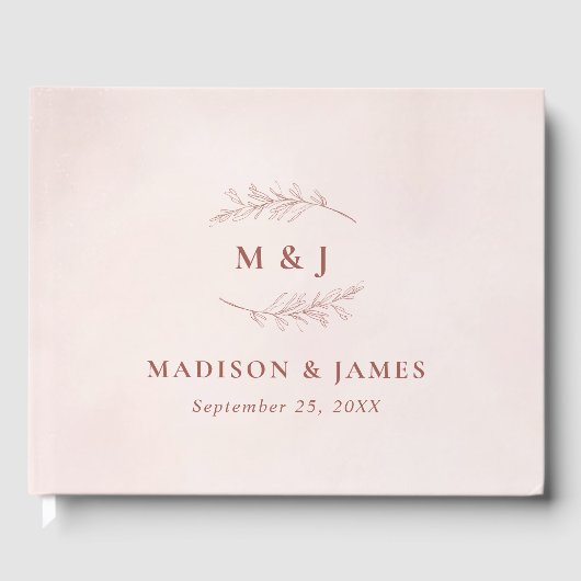 Minimal Leaf Boho Pink Elegante Hochzeit Gästebuch (Vorderseite)