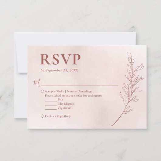 Minimal Leaf Boho Pink Elegante Hochzeit RSVP Karte (Vorderseite)