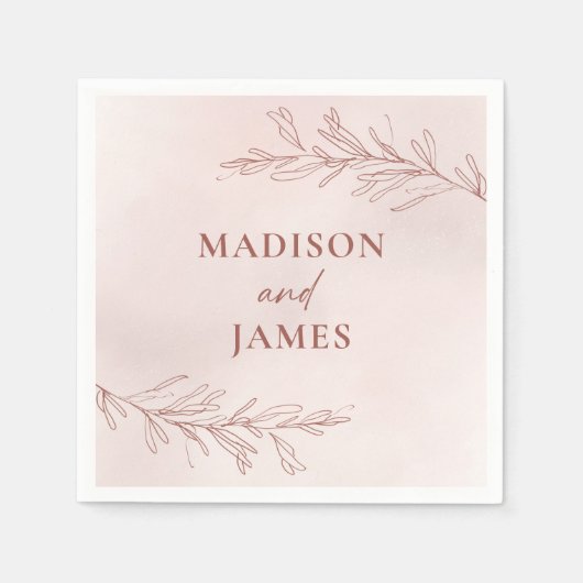Minimal Leaf Boho Pink Elegante Hochzeit Serviette (Vorderseite)